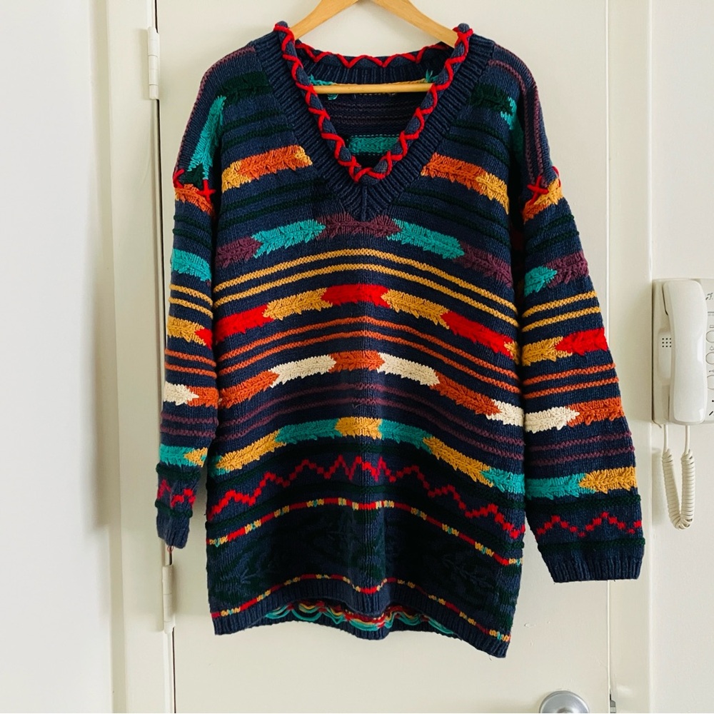 Coogi Style Crazy Colorful V-Neck Sweater 80’s 90’s Unisex Vintage